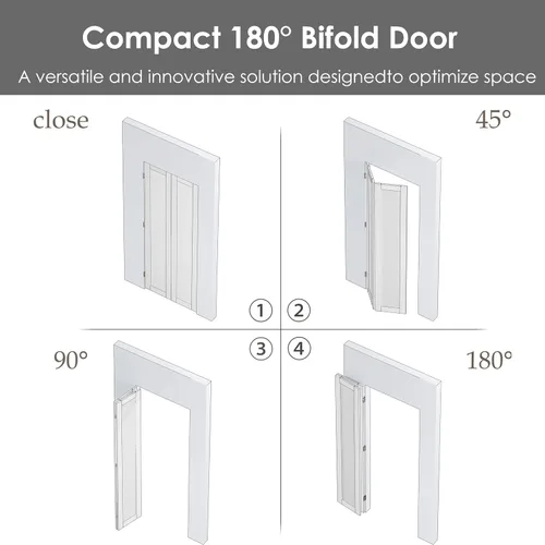 Miniatura 4 de Puerta plegable de 180 grados, para aberturas de 30 ″ x 80 ″, puerta plegable esmerilada blanca 3-Lite con bisagras, juego de herrajes para puertas