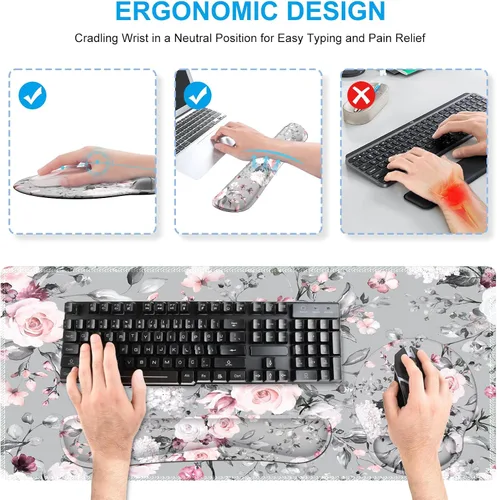 Miniatura 3 de iCasso Juego de soporte de muñeca grande para mouse, 4 en 1 XXL + reposamuñecas para teclado + reposamuñecas para mouse + juego de posavasos con Tea