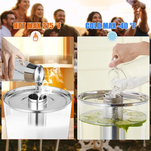 Miniatura 2 de Dispensador de bebidas de 2 galones con soporte, dispensadores de bebidas para fiestas, dispensadores de jugo de acero inoxidable con tubo de hielo