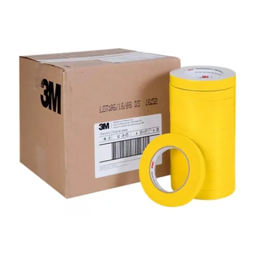 Miniatura 3 de 3M Cinta adhesiva amarilla de acabado automotriz, 0.709 in x 180.4 ft, caja de 48 rollos – Adhesivo de alto rendimiento para enmascarar y reacabado