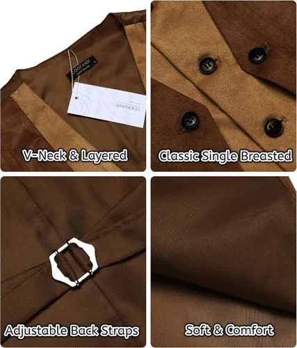 Miniatura 5 de COOFANDY Chaleco de cuero de ante para hombre, estilo en capas, chaleco de vestir