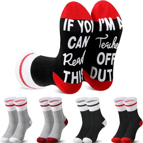 Miniatura 2 de 4 pares de calcetines de agradecimiento para profesores, regalos de graduación con texto en inglés "If You Can Read This I'm a Teacher Off Duty