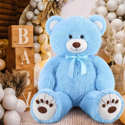 Miniatura 4 de MorisMos Oso de Peluche Azul Gigante, Peluche Grande de 36 pulgadas para Baby Shower, Oso de Tamaño Real para Niños, Niñas, Novia en Cumpleaños, San