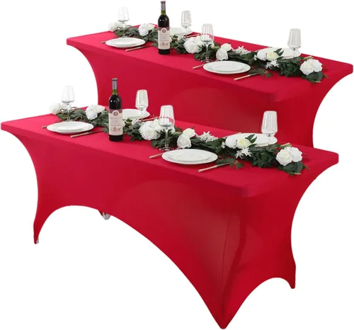Miniatura 8 de Paquete de 2 manteles de elastano negro de 6 pies – Manteles ajustados – Mantel elástico de ajuste universal para mesas plegables – Sin arrugas