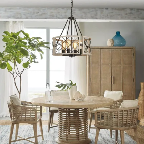 Miniatura 3 de SANTOSTOCK Candelabro Moderno de Granja, Lámpara de Araña Rústica de 4 Luces para Comedor, Accesorio de Iluminación para Isla de Cocina, Luz
