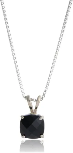 MAX + STONE 925 Sterling Silver Cushion Cut Birthstone Necklace for Women | 6mm Hypoallergenic Solitaire Necklace | Gemstone Pendant Necklaces with