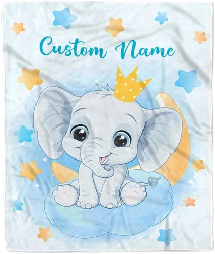 Miniatura 21 de Manta de bebé personalizada con nombre, linda flor de elefante, recién nacido, niña, niños, hija, multicolor 507