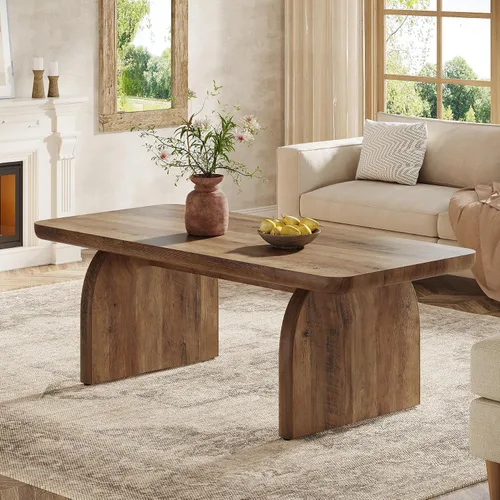 Miniatura 8 de Tribesigns Mesa auxiliar para sala de estar, mesa central rectangular de 47 pulgadas con esquinas redondeadas, muebles de té de cóctel bajos y Marrón