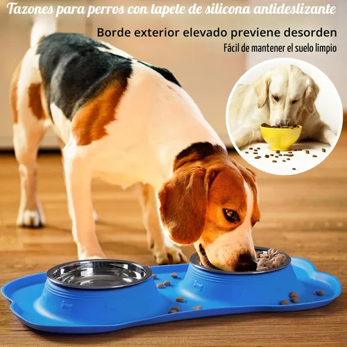 Miniatura 6 de Hubulk - Comedero doble de acero inoxidable con base de silicona antideslizante antiderrames y pala para alimento, para perros pequeños, medianos