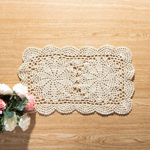 Miniatura 8 de Eiyye Doilies rectangulares hechos a mano, 2 piezas hechas a mano de algodón de ganchillo, manteles individuales de mesa de ganchillo de 10.6 x 16.9
