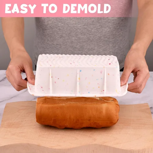 Miniatura 2 de Sakolla Paquete de 2 moldes de silicona para pan, antiadherentes, de fácil desmolde, molde rectangular de silicona para hornear pasteles, pastel