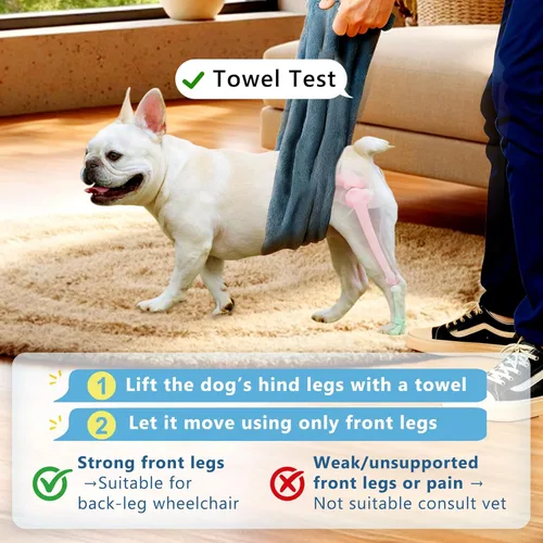 Miniatura 7 de Silla de ruedas para perros para patas traseras, altura/longitud/ancho ajustable, silla de ruedas resistente con ruedas que absorben los golpes, Azul