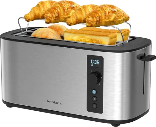 Miniatura 9 de Anfilank Tostadora de 4 Rebanadas de Ranura Extra Ancha Larga de 1.5 pulgadas con Temporizador de Cuenta Regresiva, 6 Ajustes de Tostado, Estante