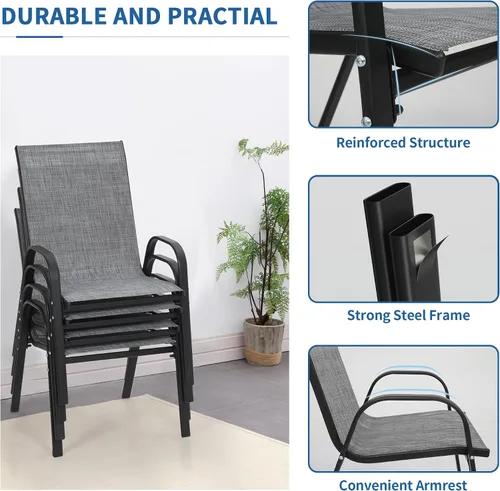 Miniatura 7 de PIZZELLO Juego de 4 sillas de patio, sillas de comedor apilables para todo tipo de clima, juegos de sillas de exterior de textileno transpirable