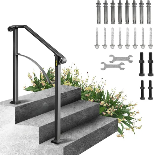Miniatura 23 de VEVOR Kit de barandilla para escaleras al aire libre, pasamanos de 5 pies de 0 a 5 escalones, barandilla de aluminio negro de ángulo ajustable