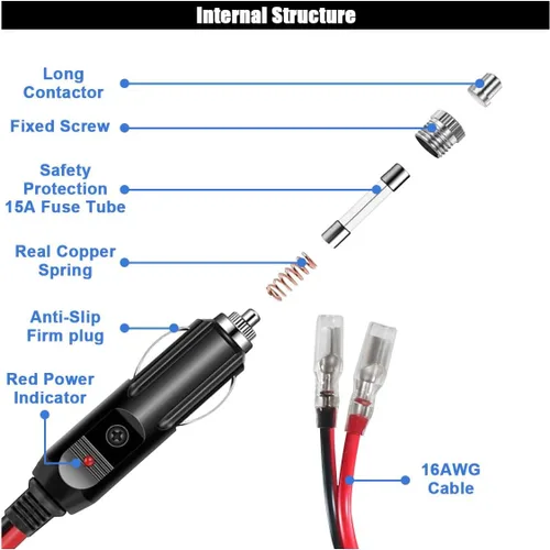 Miniatura 3 de Enchufe Macho de Encendedor de Cigarrillos de Repuesto de 12V con Cables y Luz LED - Conector de Toma de Encendedor de Cigarrillos Macho