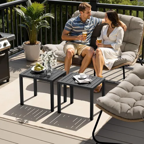 Miniatura 7 de Crestlive Products Mesa auxiliar para exteriores, mesa auxiliar rectangular de aluminio, mesa de café para patio pequeño para interiores y Negro
