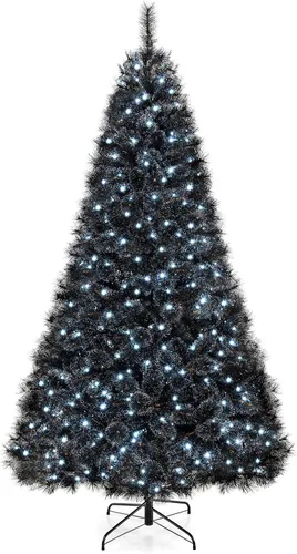 Miniatura 12 de Goplus - Árbol de Navidad artificial negro de 7 pies con luces preinstaladas, árbol de Halloween artificial, árbol de Navidad completo con bisagras