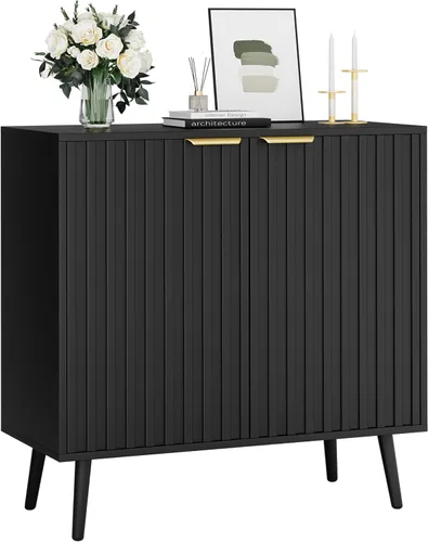 Miniatura 14 de Vrullu Gabinete de Almacenamiento Moderno, Gabinete de Buffet Independiente, Aparador Negro y Almacenamiento de Buffet, Muebles de Acento de Madera