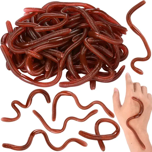 HLARTNET 20 lombrices de tierra falsas, goma elástica suave y realista, truco de gusano de plástico para Halloween, decoración de fiesta del día de