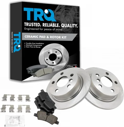 Miniatura 36 de TRQ Kit de rotor de freno trasero y pastillas de cerámica Posi premium compatible con camioneta Chevy GMC