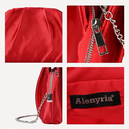 Miniatura 6 de Bolso de mano de noche plisado de satén con cremallera para mujer, elegante bolso formal para boda, baile de graduación, cóctel y fiesta