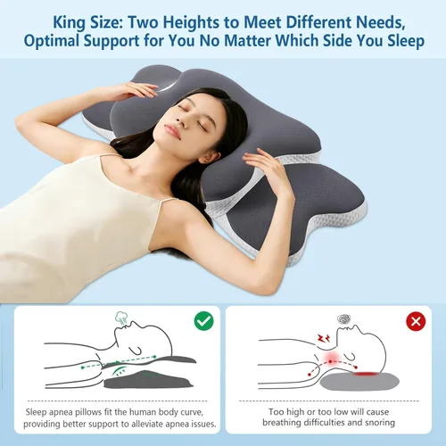 Miniatura 4 de Almohada Ergo para aliviar la apnea del sueño, el dolor de cuello y los ronquidos Almohada cervical para aliviar el dolor de cuello Espuma Gris