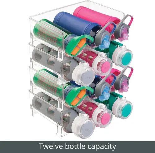 Miniatura 6 de mDesign - Organizador de almacenamiento de 3 botellas apilable independiente de plástico - Estante organizador para agua, vino y bebidas