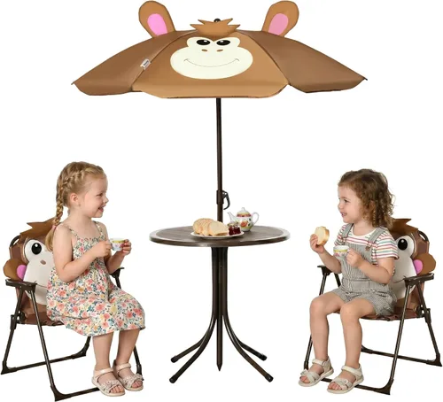 Outsunny Juego de mesa y silla para niños, muebles de jardín plegables para exteriores, mesa de picnic para patio trasero, con sombrilla extraíble y