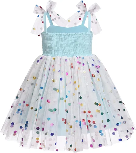 Miniatura 28 de IMEKIS Vestido de princesa de cumpleaños para niña pequeña, confeti brillante, bohemio, arco iris, pastel, sesión de fotos, traje para 1-6T