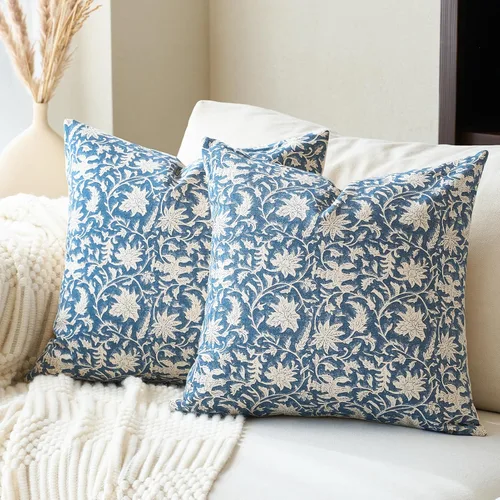 Miniatura 11 de FIOUOVO Fundas de almohada florales de 18 x 18 pulgadas, fundas de almohada con impresión en bloque de granja, fundas de almohada decorativas