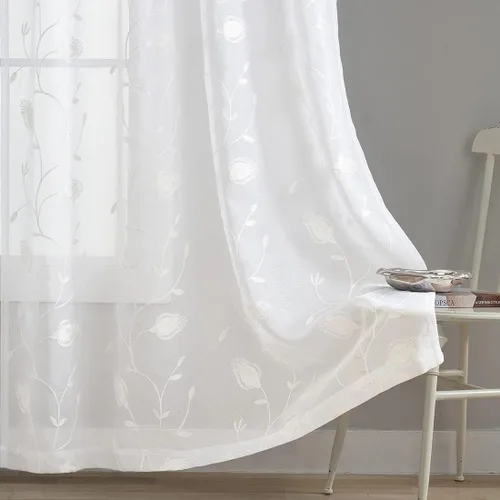 Miniatura 22 de Cortinas para ventana cortinas blancas traslúcidas de 90 pulgadas de largo, 2 paneles de cortinas de tul, paneles de ventana para cortinas de Blanco