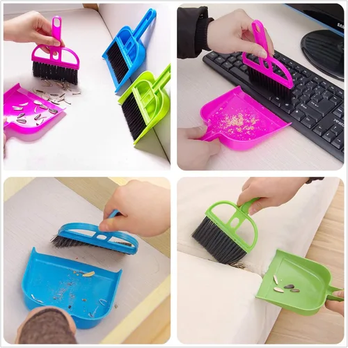 Miniatura 6 de TOPZEA Juego de 6 mini recogedor de polvo y cepillo, juego de recogedor de escoba de mano para mesa, escritorio, encimera, teclado, gato, perro