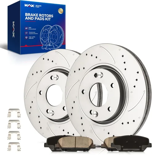 Miniatura 74 de Kit de freno delantero KAX, rotores de freno ranurados y con hendiduras, pastillas de freno cerámicas Compatible con Honda Accord 1990 1991 1992