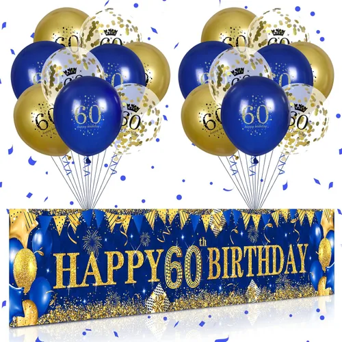 Miniatura 8 de Decoraciones de cumpleaños número 10 para niños pequeños, niños y niñas, azul marino y dorado, pancarta de fiesta de feliz cumpleaños de 18 piezas
