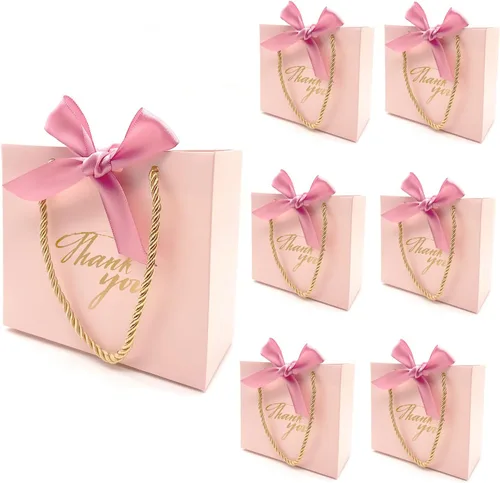 Miniatura 11 de TKSBAG Paquete de 20 pequeñas bolsas de regalo negras con asas de 5.5 x 2.3 x 4.7 pulgadas, mini bolsas de regalo a granel para baby shower