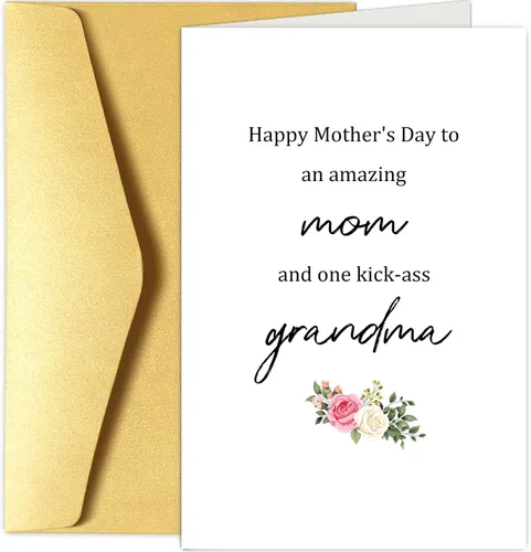 Chenive Tarjeta del día de la madre de la abuela, tarjeta feliz del día de la madre de hija hijo, increíble mamá y tarjeta de abuela de patada