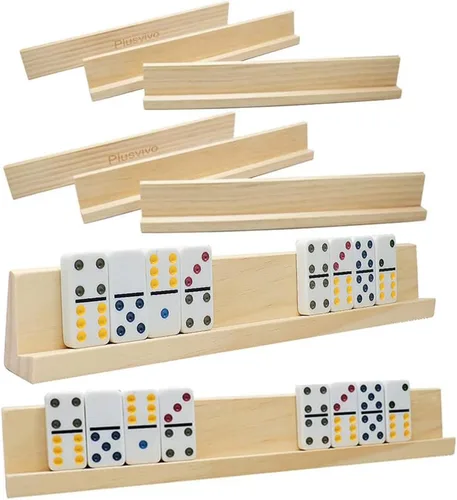 Juego de 8 estantes de dominó, bandejas de dominó de tren mexicano, soportes de dominó de madera para tren mexicano, combo de pata de pollo, mahjong