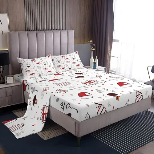 Miniatura 22 de Juego de sábanas tamaño individual, sábanas para árbol de Navidad, sábanas y fundas de almohada de microfibra de 3 piezas, juego de sábanas