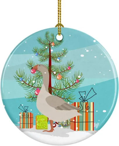 Miniatura 69 de Caroline's Treasures Adorno de cerámica de Navidad pintado o de codorniz chino, decoración colgante de árbol de Navidad verde azulado para el hogar