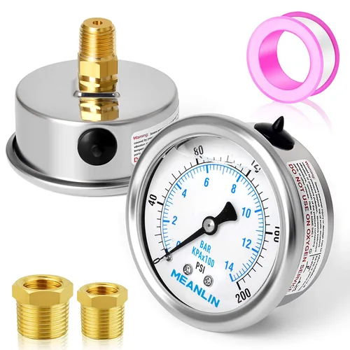 Miniatura 39 de MEANLIN MEASURE - Manómetro de acero inoxidable, relleno de líquido, esfera con cara de 2.5 pulgadas, NPT de 1/4 de pulgada, agua, aceite y gas