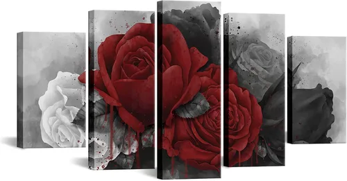 Nachic Wall Cuadro grande de flores rojas en blanco y negro, rosa roja, lienzo moderno para dormitorio, sala de estar, decoración enmarcada lista