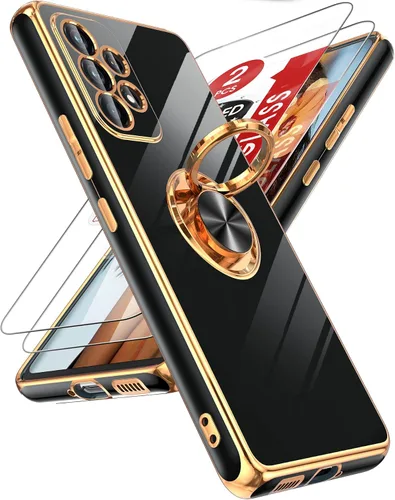 Miniatura 101 de LeYi Funda para Samsung Galaxy S22 Ultra con soporte de anillo giratorio de 360°, soporte magnético, chapado en oro rosa, borde protector para Negro