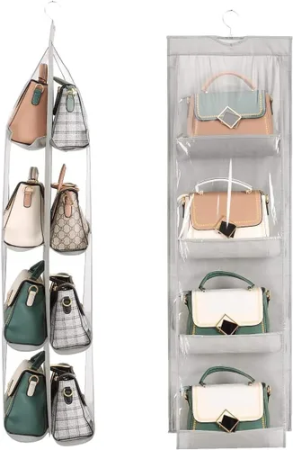 Miniatura 5 de Organizador de bolso de mano, 8 bolsillos ampliados, a prueba de polvo, organizador de armario, lavable (2 gris)