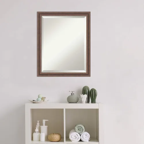 Miniatura 5 de Amanti Art Espejo de baño marrón para sobre el fregadero, 23 x 19 pulgadas, espejo de tocador rectangular marrón rústico envejecido, marco pequeño