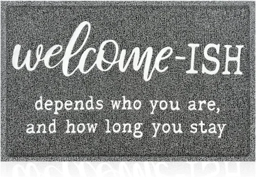 Miniatura 18 de JJUUYOU Felpudo de bienvenida para puerta delantera, entrada al aire libre, Welcome Ish Depends Who You are, tapete antideslizante de goma