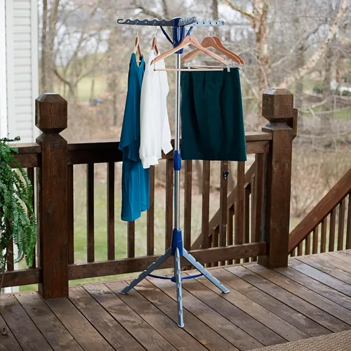 Miniatura 2 de Household Essentials 5009-1 Tendedero portátil plegable para interiores con trípode para colgar ropa Plata y azul tamaño mediano