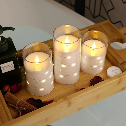 Miniatura 3 de NURADA Velas parpadeantes sin llama: luces de cadena de estrella incorporadas, velas LED de mecha 3D acrílicas que funcionan con pilas, con control
