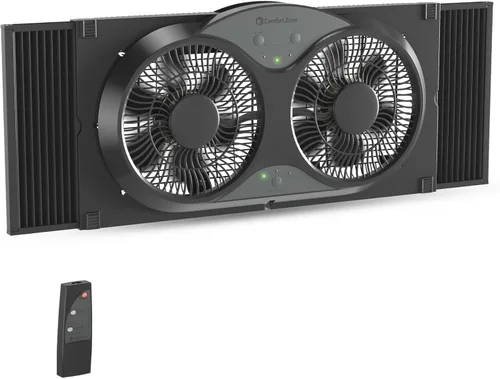 Miniatura 12 de Comfort Zone Ventilador de ventana para dormitorio, ventiladores duales de 9 pulgadas y 3 velocidades con expansores de bloqueo automático