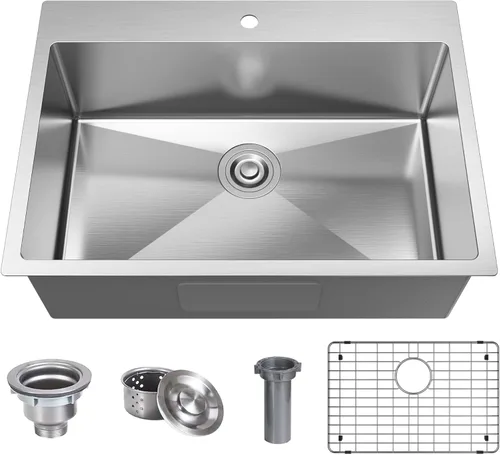 Miniatura 9 de Fregadero de barra de cocina negro de 25 x 22 pulgadas, fregadero de cocina pequeño, fregadero de cocina de un solo tazón, fregadero de barra